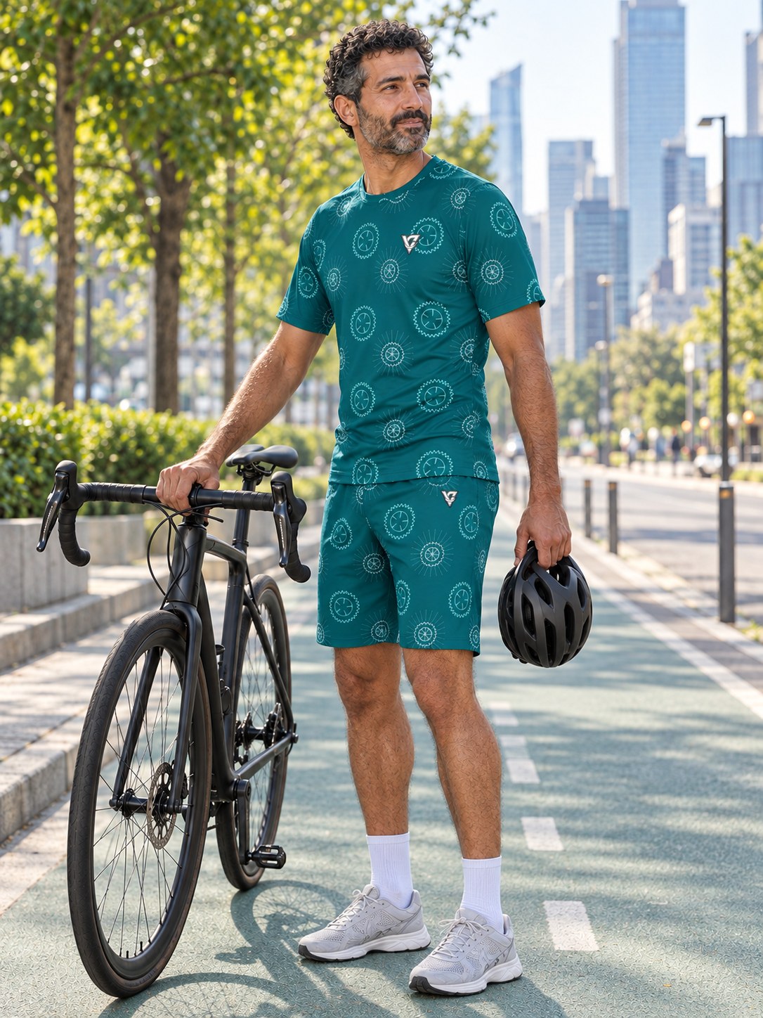 Cycling Teal Wave Chainring Men's Sports Jersey, side view