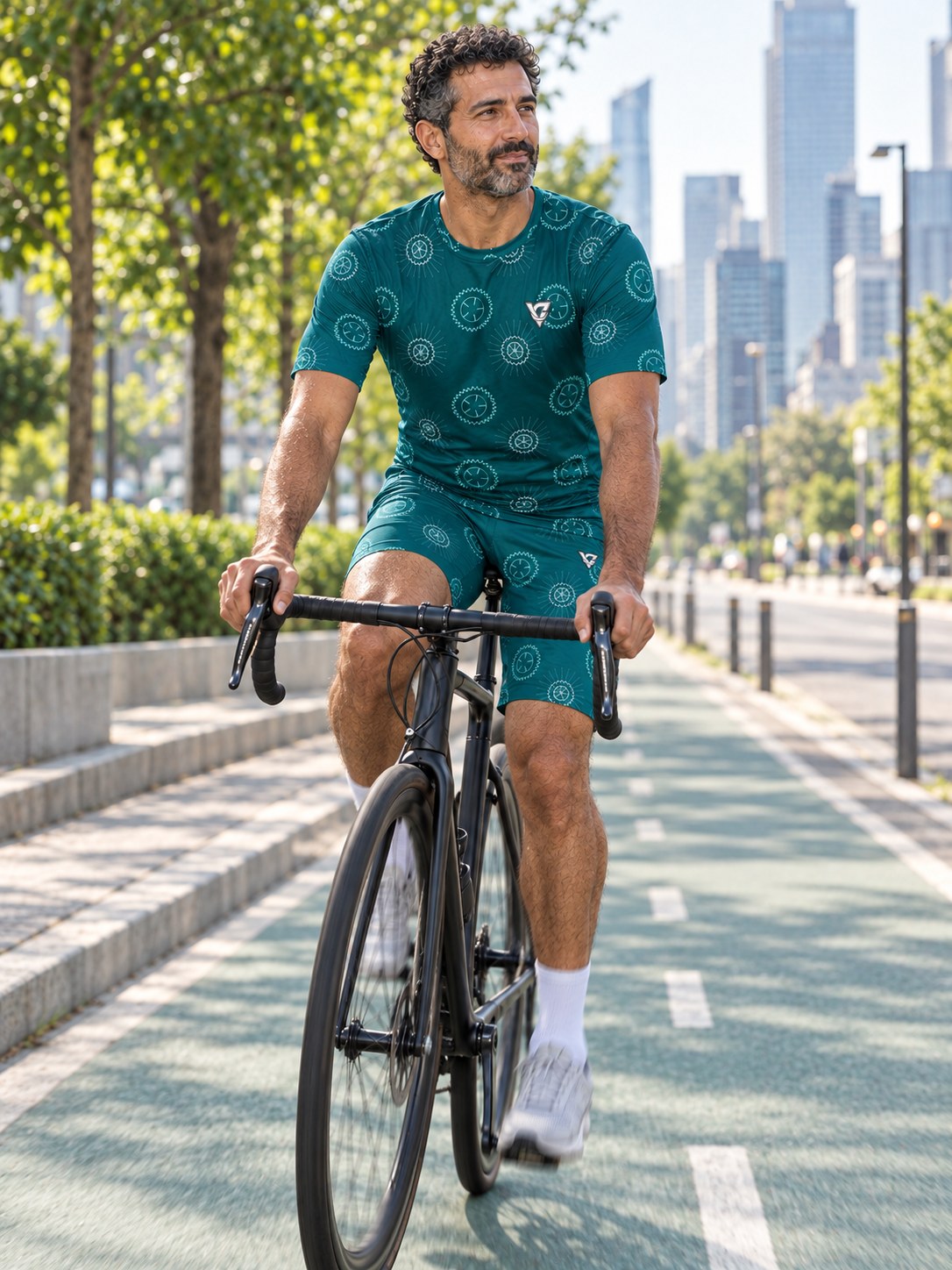 Cycling Teal Wave Chainring Men's Sports Jersey, in action