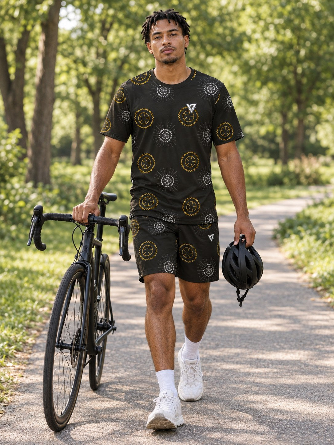 Cycling Gold Rush Chainring Men's Athletic Shorts with Pockets, front view