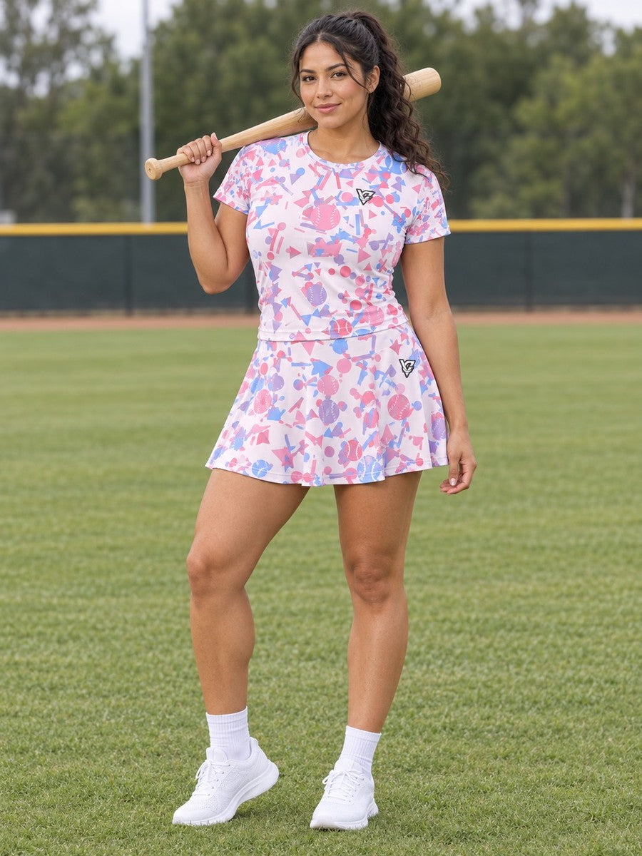 Baseball & Softball Cotton Candy Confetti Pop Women's Athletic Skater Skirt - front view