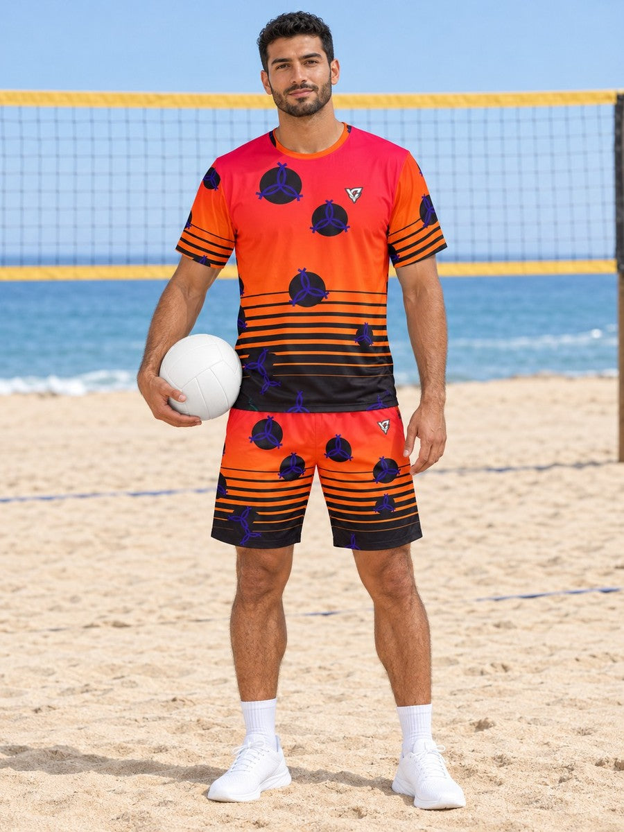 Volleyball Hot Lava Horizon Fade Men's Athletic Shorts with Pockets - front view