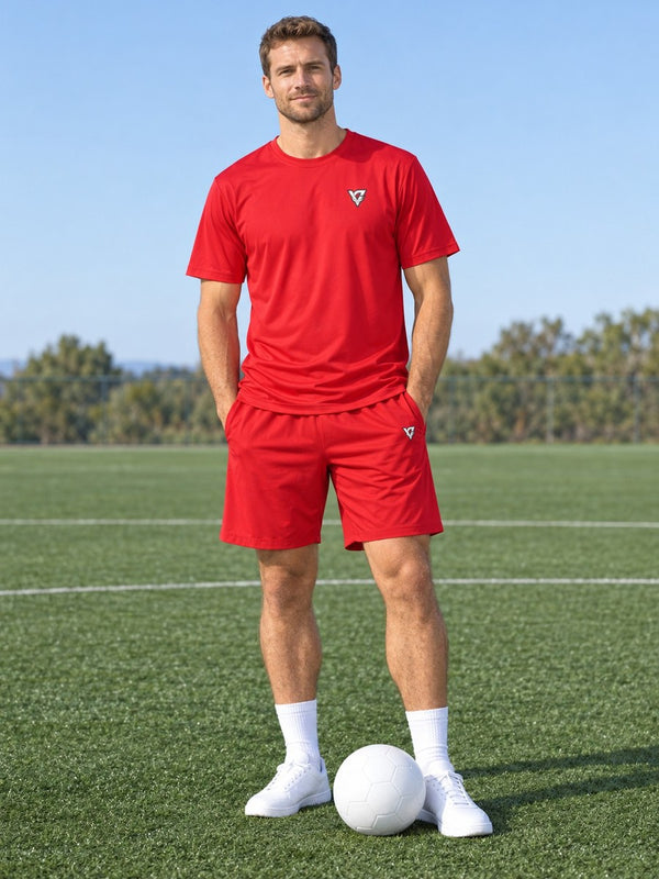 Vantacore Solid Red Men's Athletic Shorts with Pockets