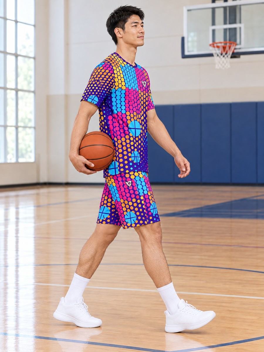 Basketball Sunrise Punch Halftone Pulse Men's Sports Jersey - side view
