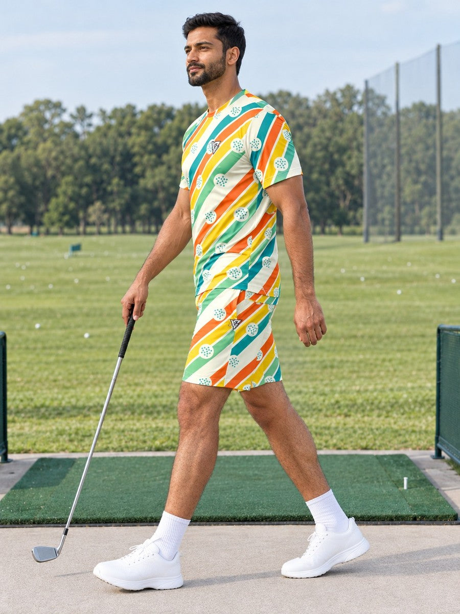Golf Citrus Pop Stripe Surge Men's Athletic Shorts with Pockets - side view