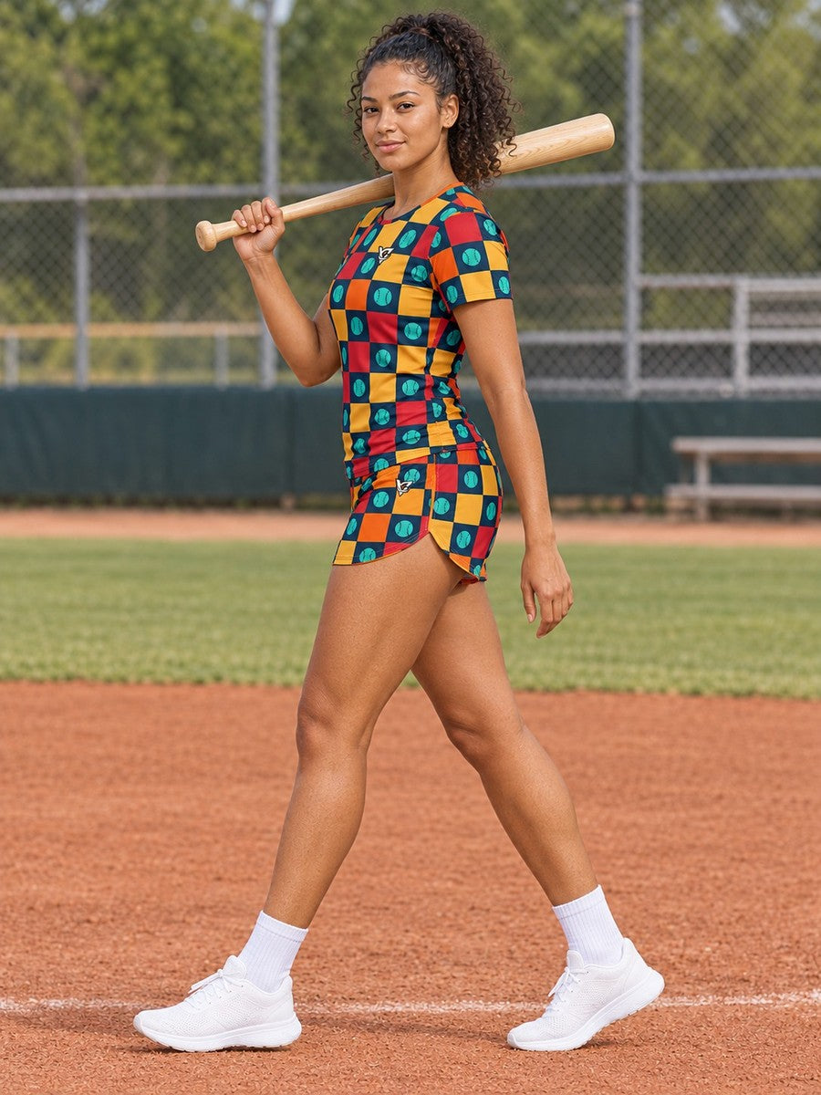 Baseball & Softball Tropic Heat Checker Drive Women's Athletic Shorts with Pockets - side view