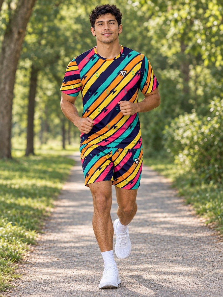 Running Electric Mango Stripe Surge Men's Sports Jersey - front view