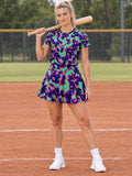 Baseball & Softball Galaxy Glow Marble Flow Women's Athletic Skater Skirt - front view