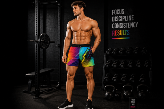 Men's Neon Abstract Geometric Jogger Athletic Shorts – No Pockets