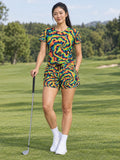 Golf Rainbow Rally Tie-Dye Spin Women's Athletic Shorts with Pockets - front view