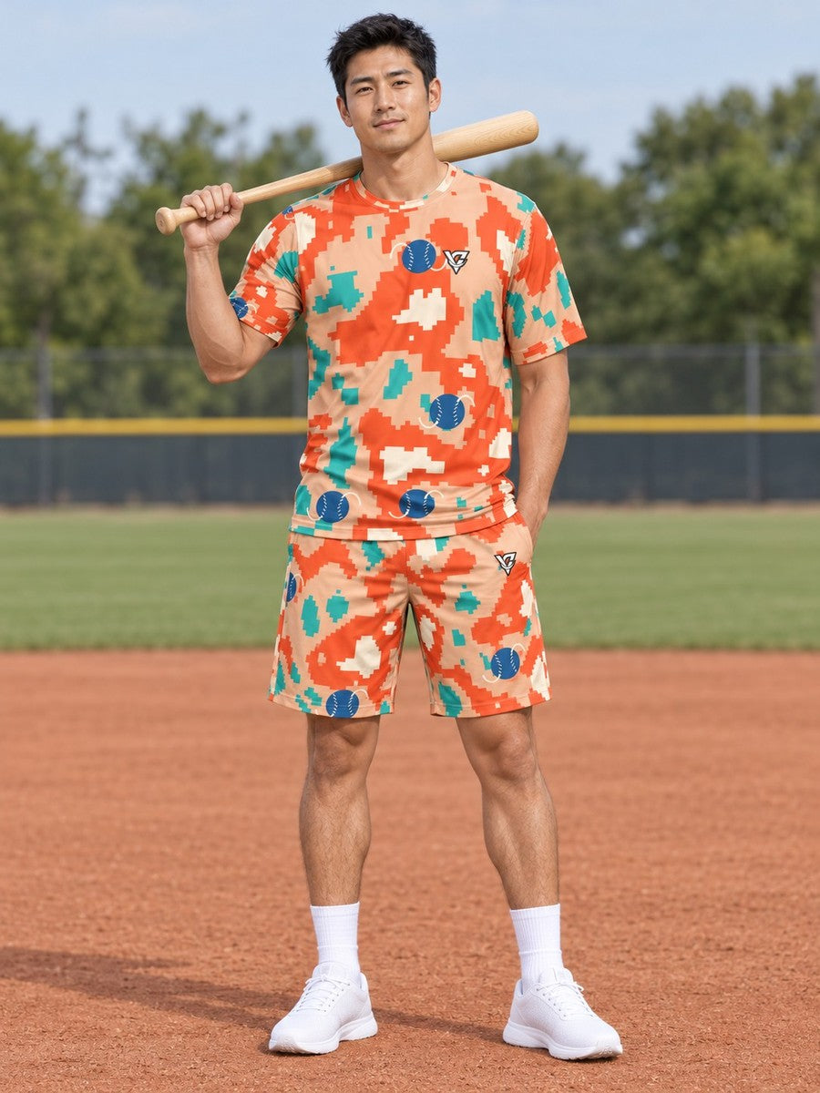 Baseball & Softball Papaya Splash Pixel Camo Men's Sports Jersey - front view