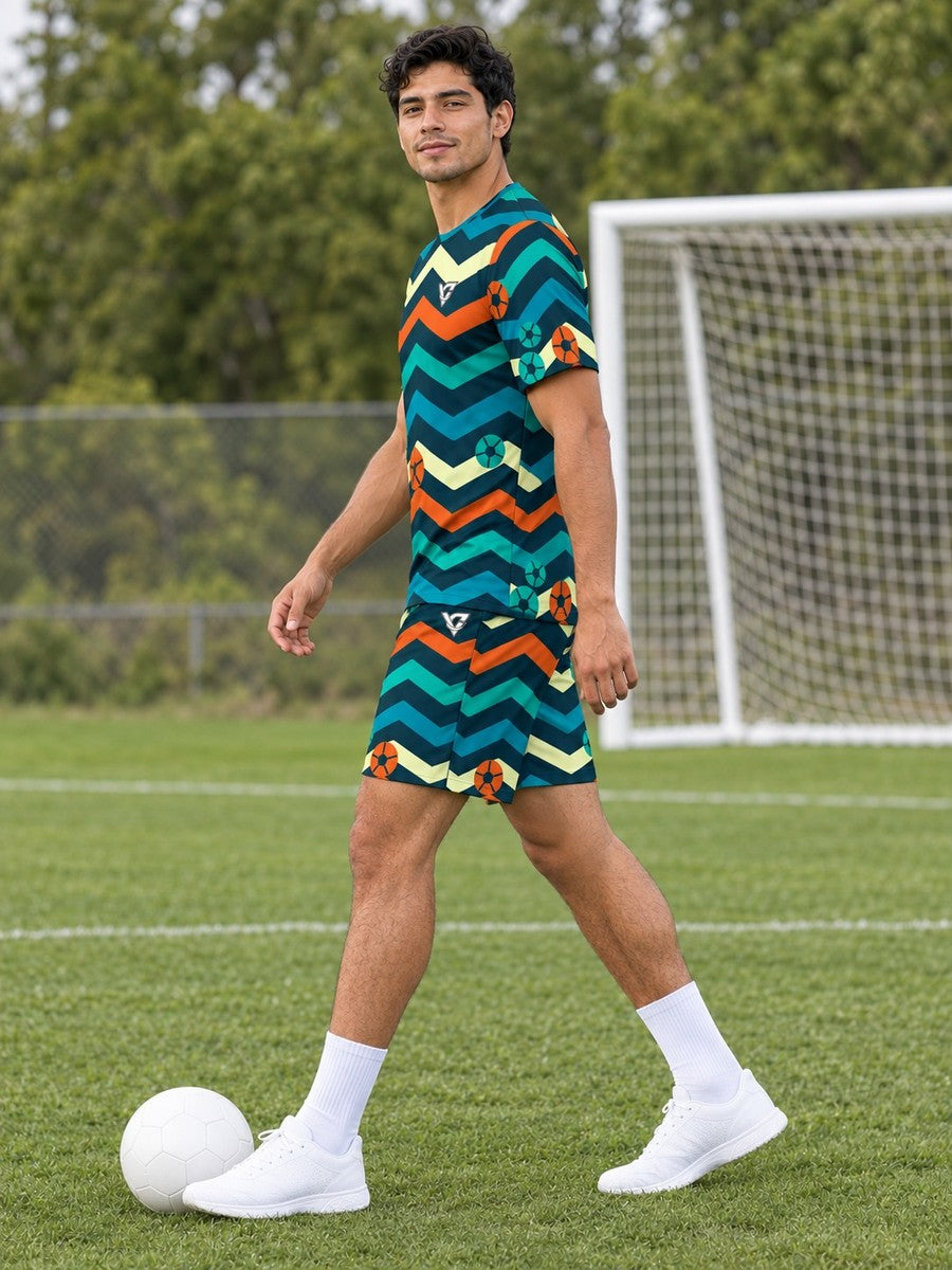Soccer Peacock Chevron Rush Men's Athletic Shorts with Pockets - side view
