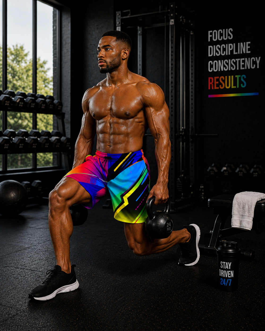 Men's Abstract Neon Colorful Geometric Jogger Athletic Shorts with Pockets