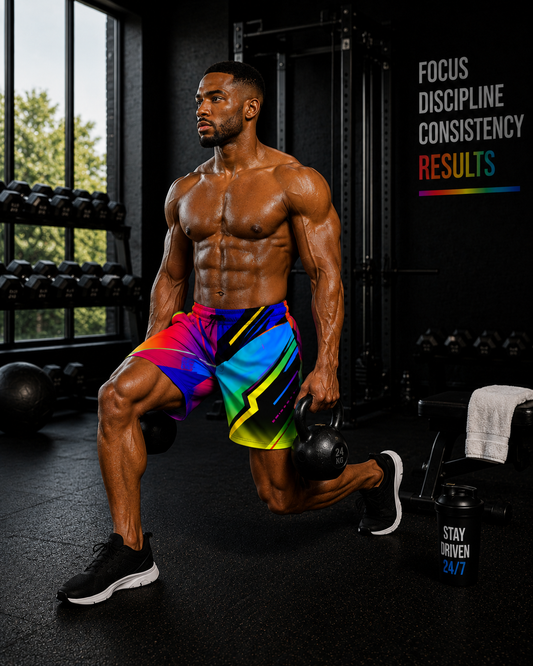 Men's Abstract Neon Colorful Geometric Jogger Athletic Shorts with Pockets
