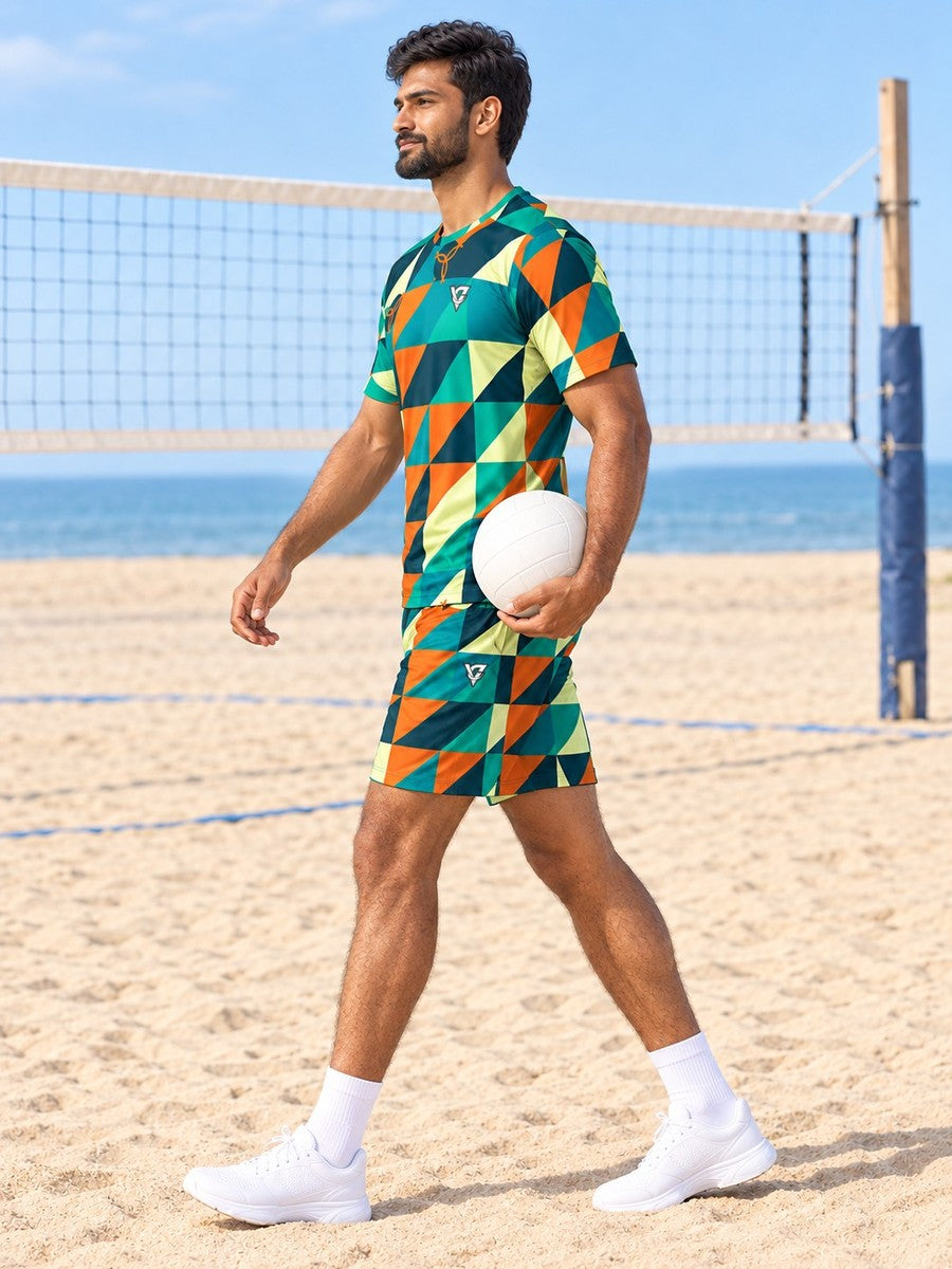 Volleyball Peacock Prism Block Men's Sports Jersey - side view