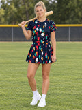 Baseball & Softball Aqua Volt Bolt Strike Women's Athletic Skater Skirt - front view