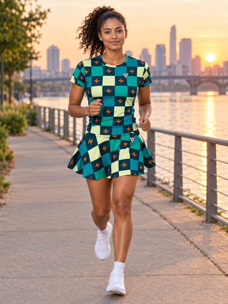 Running Peacock Checker Drive Women's Sports Jersey - front view