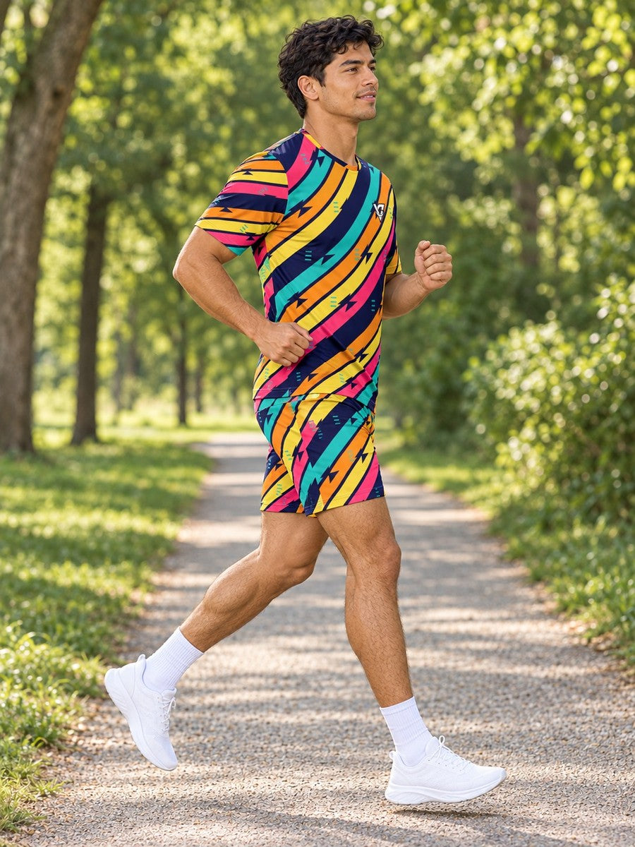 Running Electric Mango Stripe Surge Men's Sports Jersey - side view