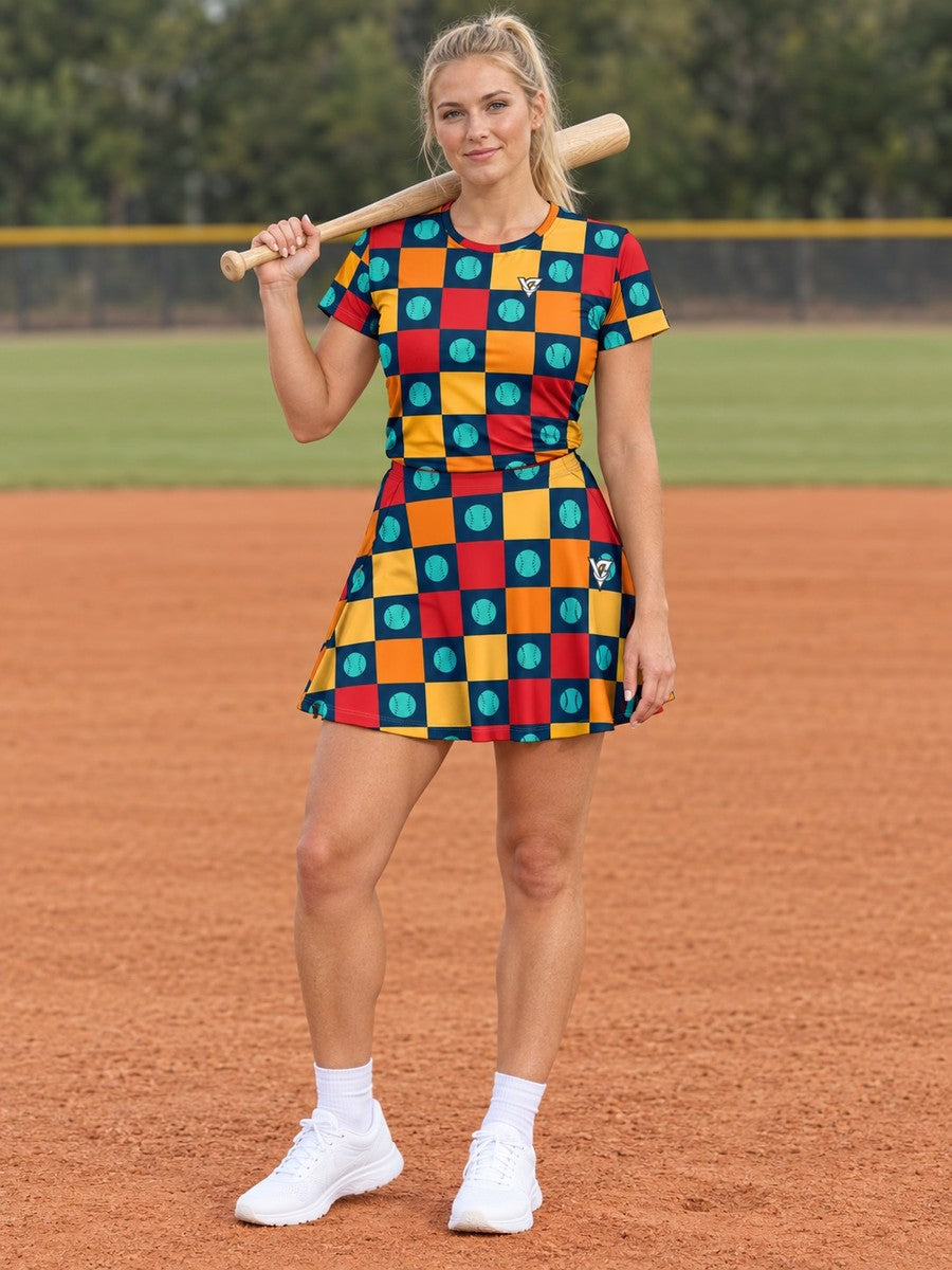 Baseball & Softball Tropic Heat Checker Drive Women's Athletic Skater Skirt - front view