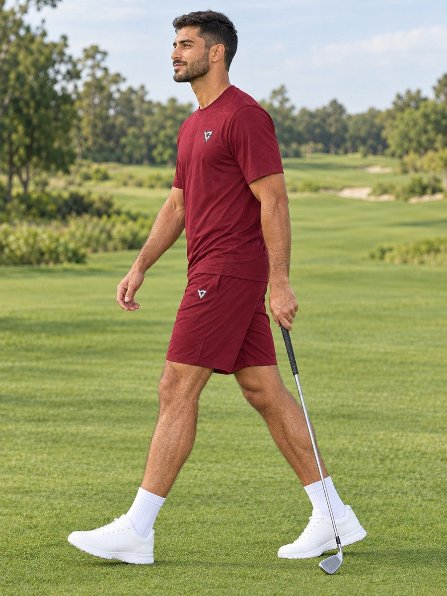Vantacore Solid Maroon Men's Athletic Shorts with Pockets - side view