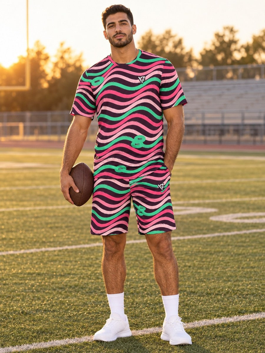 Football Flamingo Fizz Wave Rider Men's Athletic Shorts with Pockets - front view