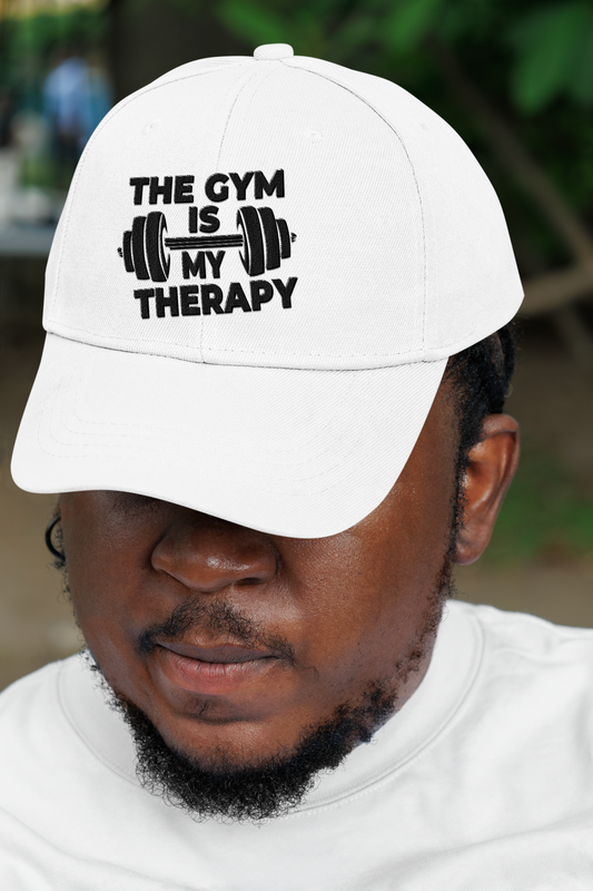 The Gym Is My Therapy Embroidered Low Profile Baseball Cap | Adjustable Cotton Dad Hat for Men & Women