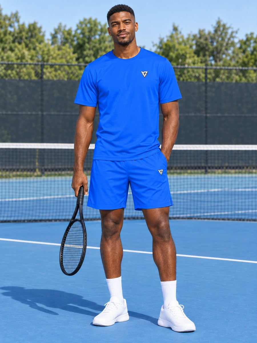 Vantacore Solid Electric Blue Men's Athletic Shorts with Pockets - front view