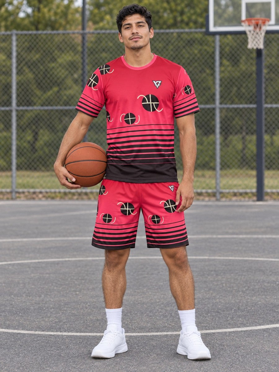 Basketball Ruby Rush Horizon Fade Men's Athletic Shorts with Pockets - front view