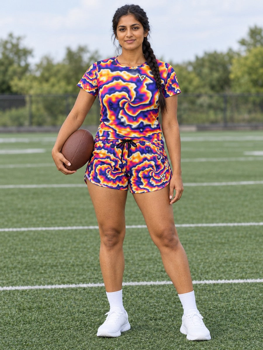 Football Royal Flame Tie-Dye Spin Women's Sports Jersey - front view