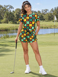 Golf Jungle Juice Checker Drive Women's Athletic Shorts with Pockets - front view