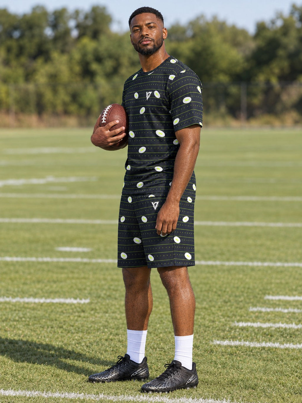 Football Volt Night Gridiron Men's Athletic Shorts with Pockets, side view