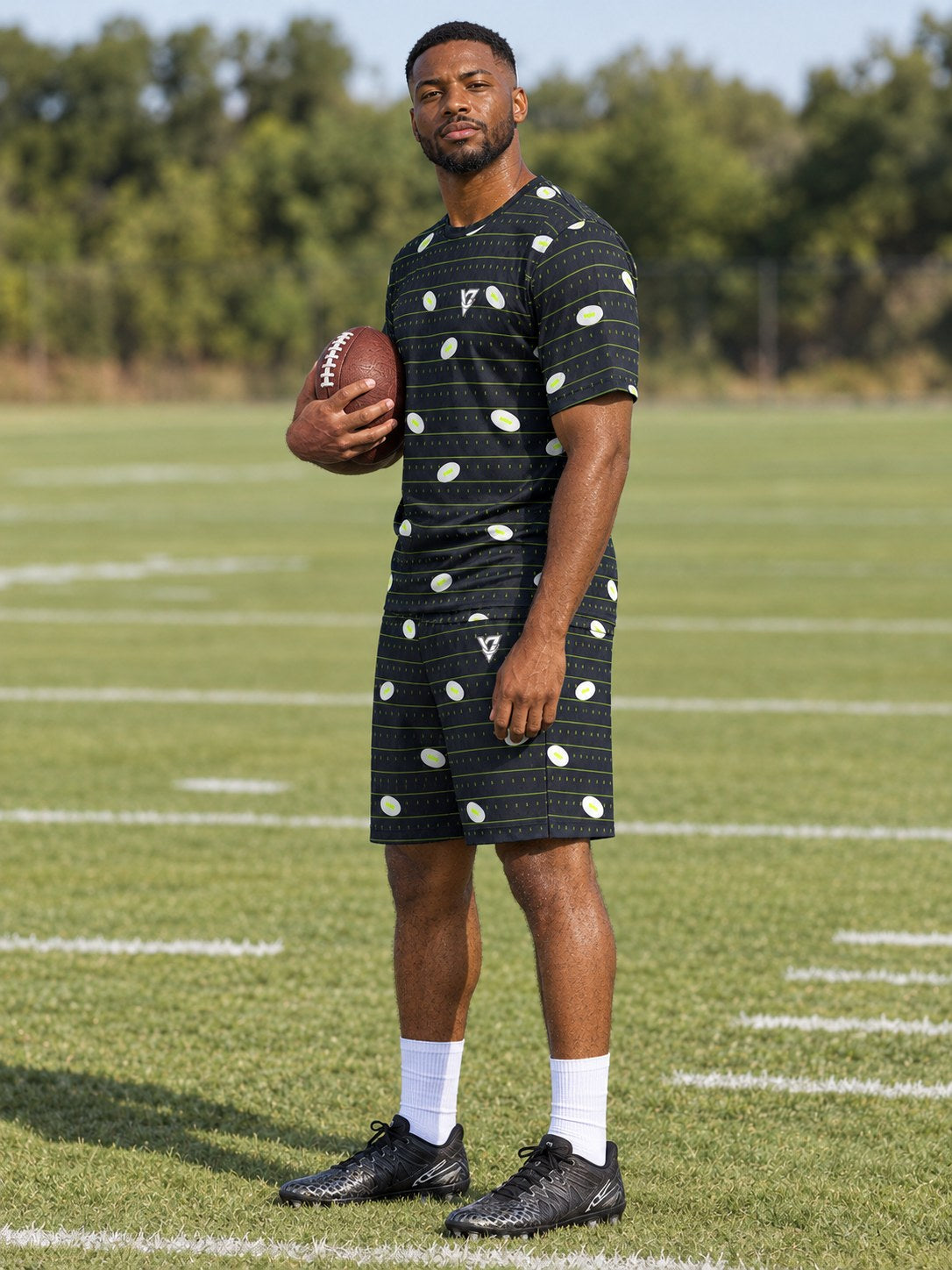 Football Volt Night Gridiron Men's Athletic Shorts with Pockets, side view