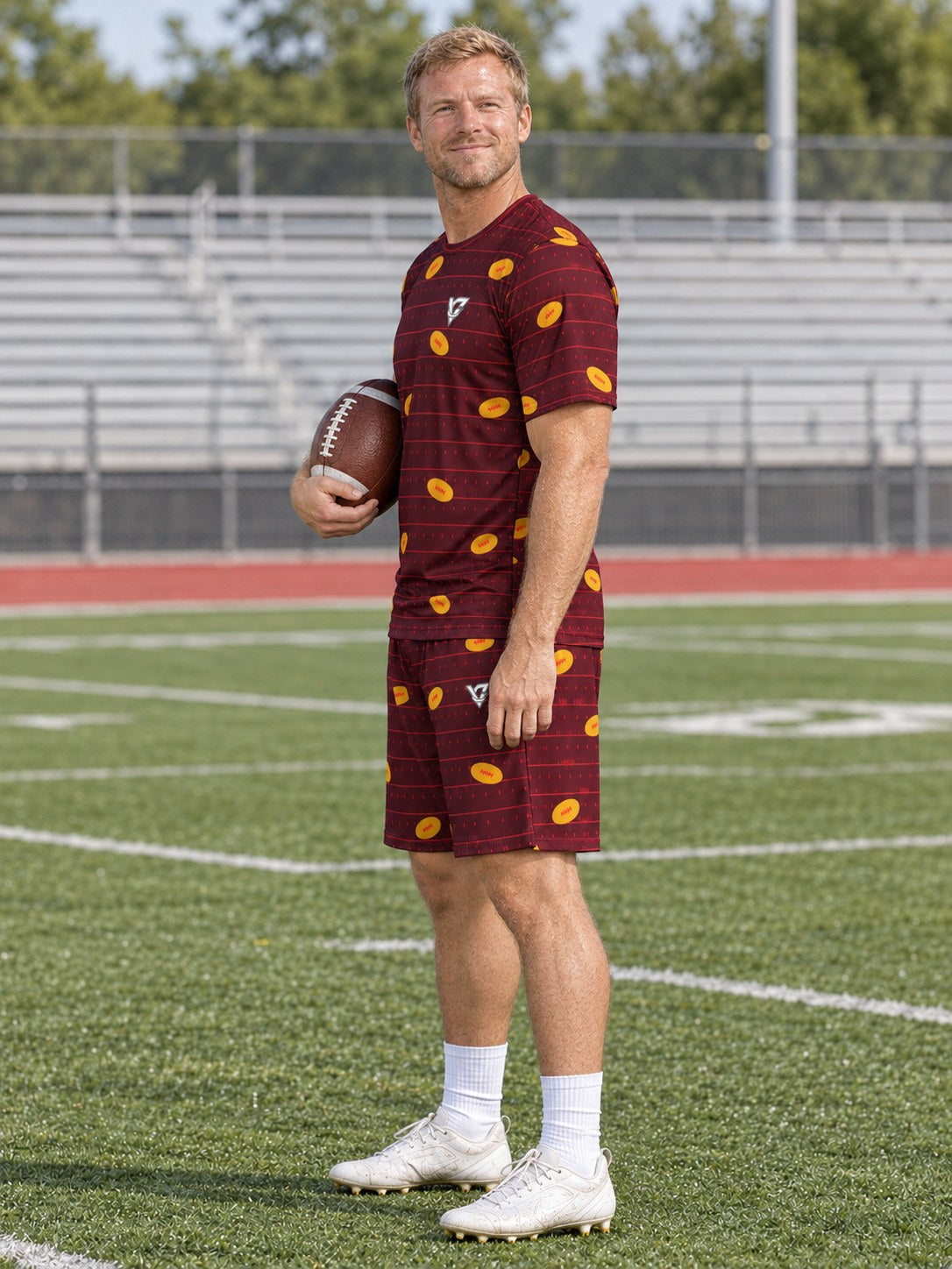 Football Crimson Blaze Gridiron Men's Athletic Shorts with Pockets, side view