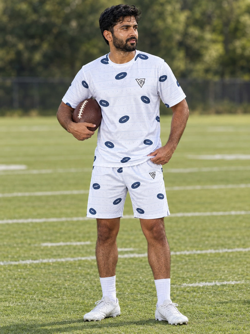 Football Arctic White Gridiron Men's Athletic Shorts with Pockets, front view