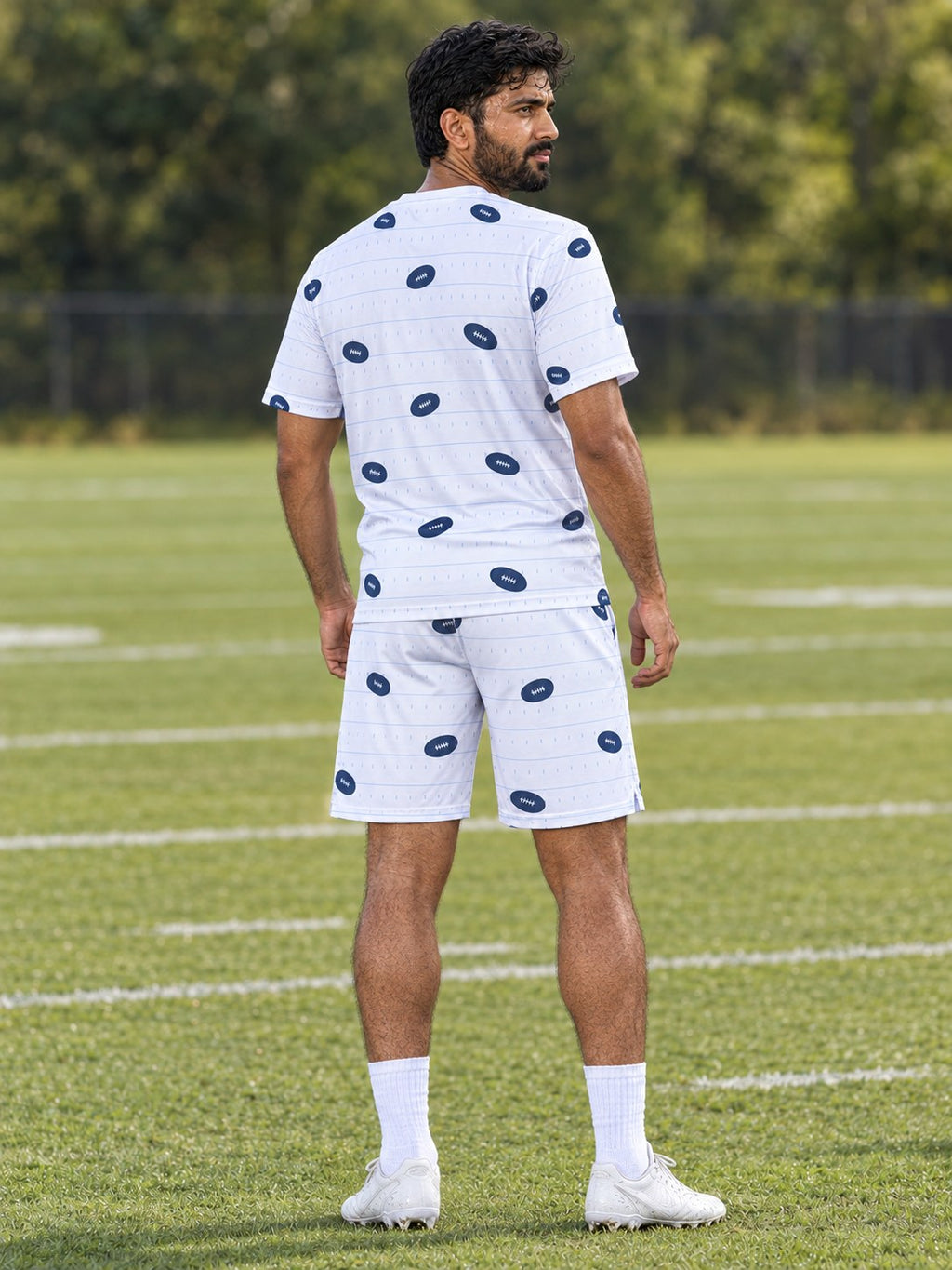 Football Arctic White Gridiron Men's Athletic Shorts with Pockets, back view