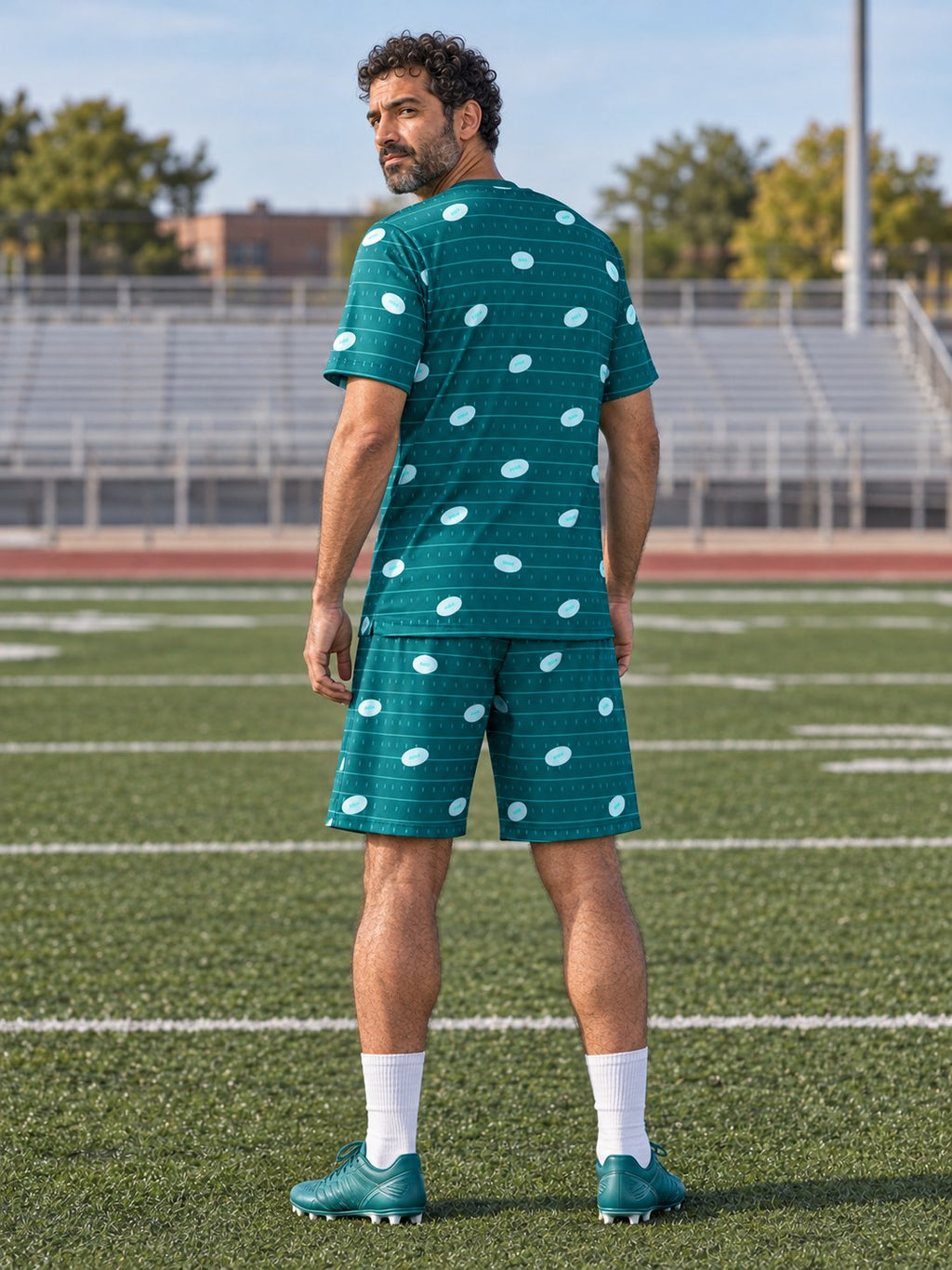 Football Teal Wave Gridiron Men's Sports Jersey, back view