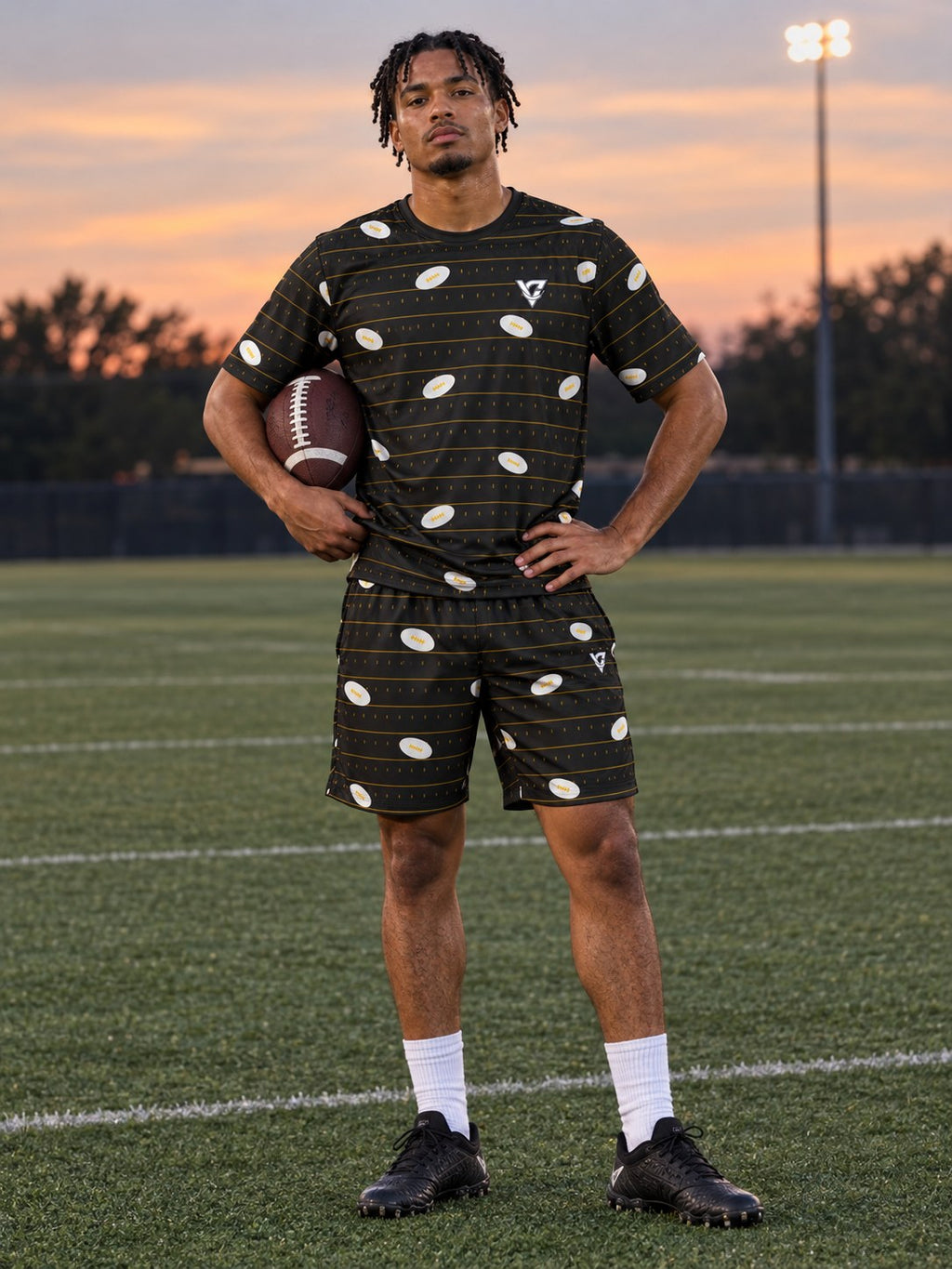Football Gold Rush Gridiron Men's Athletic Shorts with Pockets, front view