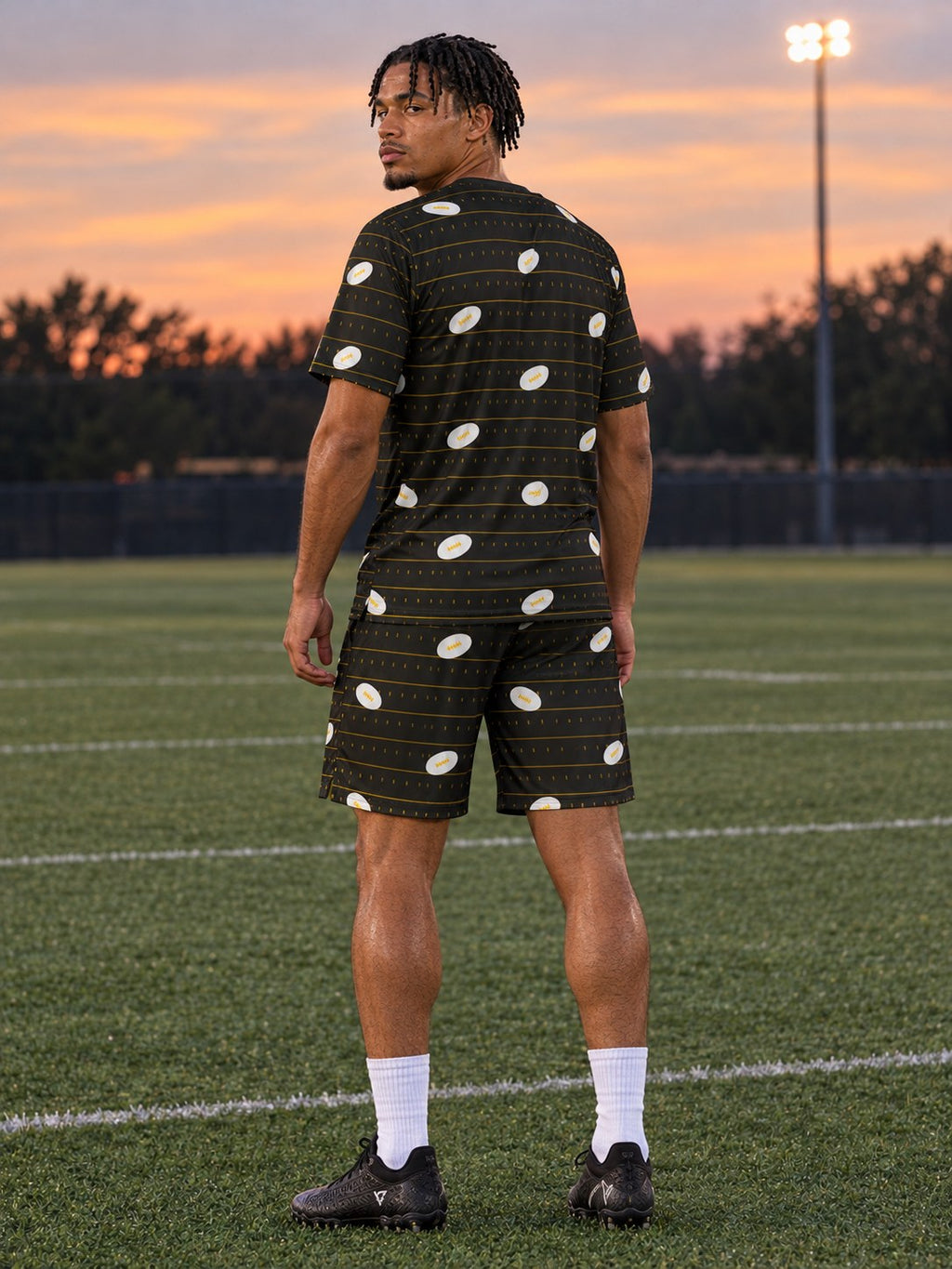 Football Gold Rush Gridiron Men's Athletic Shorts with Pockets, back view