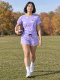Football Lavender Mist Gridiron Women's Athletic Shorts with Pockets, front view