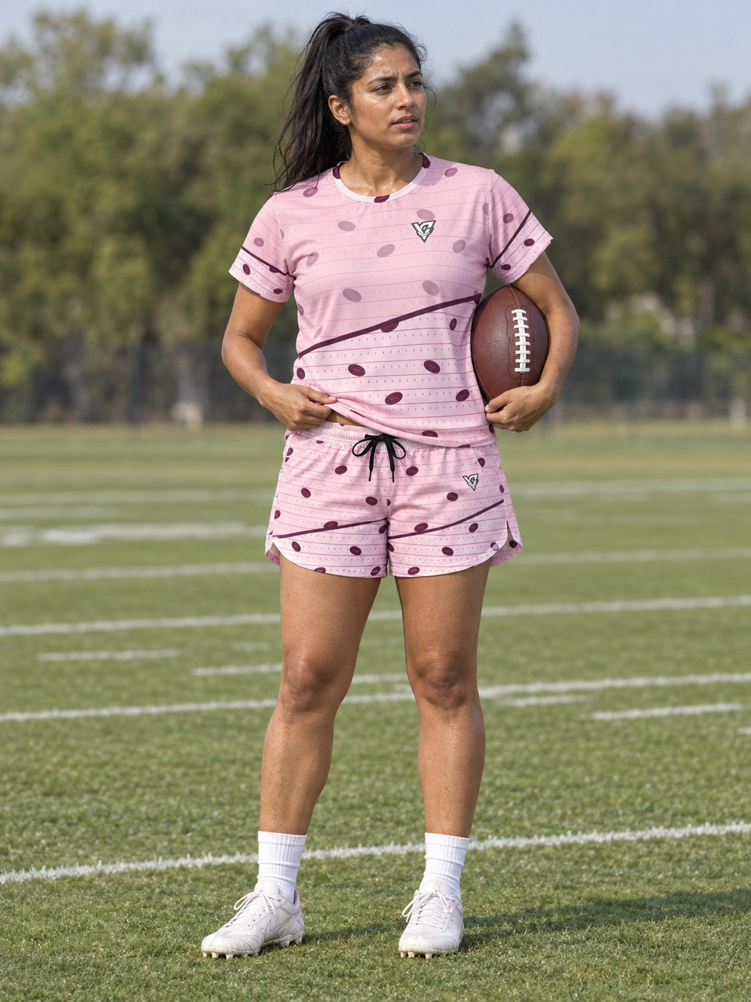 Football Blush Rose Gridiron Women's Sports Jersey, front view
