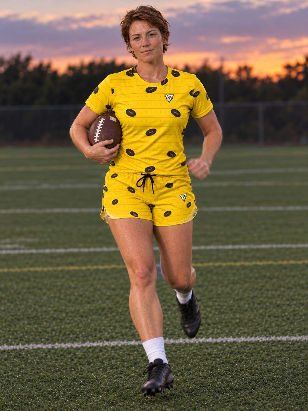 Football Neon Citrus Gridiron Women's Sports Jersey, in action