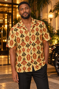 Gold Flame Baroque button-up shirt worn out at night
