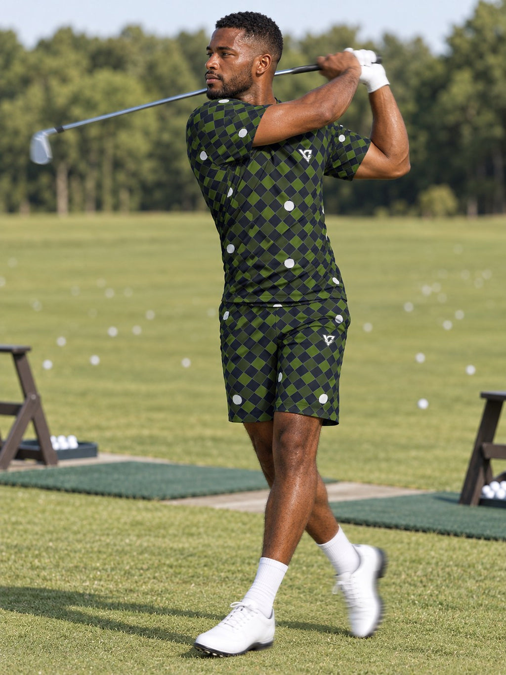 Golf Volt Night Dimple Links Men's Athletic Shorts with Pockets, in action