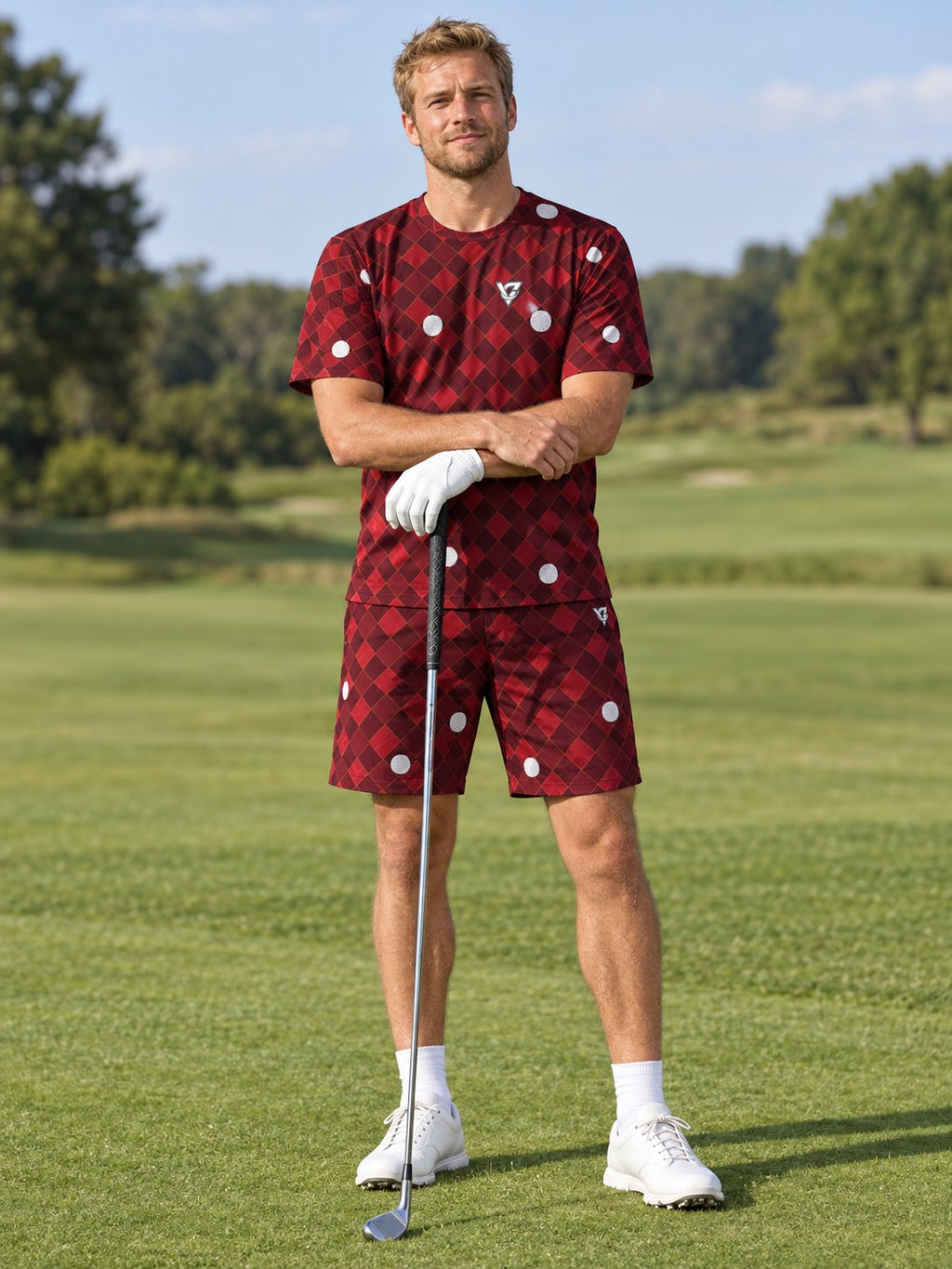 Golf Crimson Blaze Dimple Links Men's Athletic Shorts with Pockets, front view