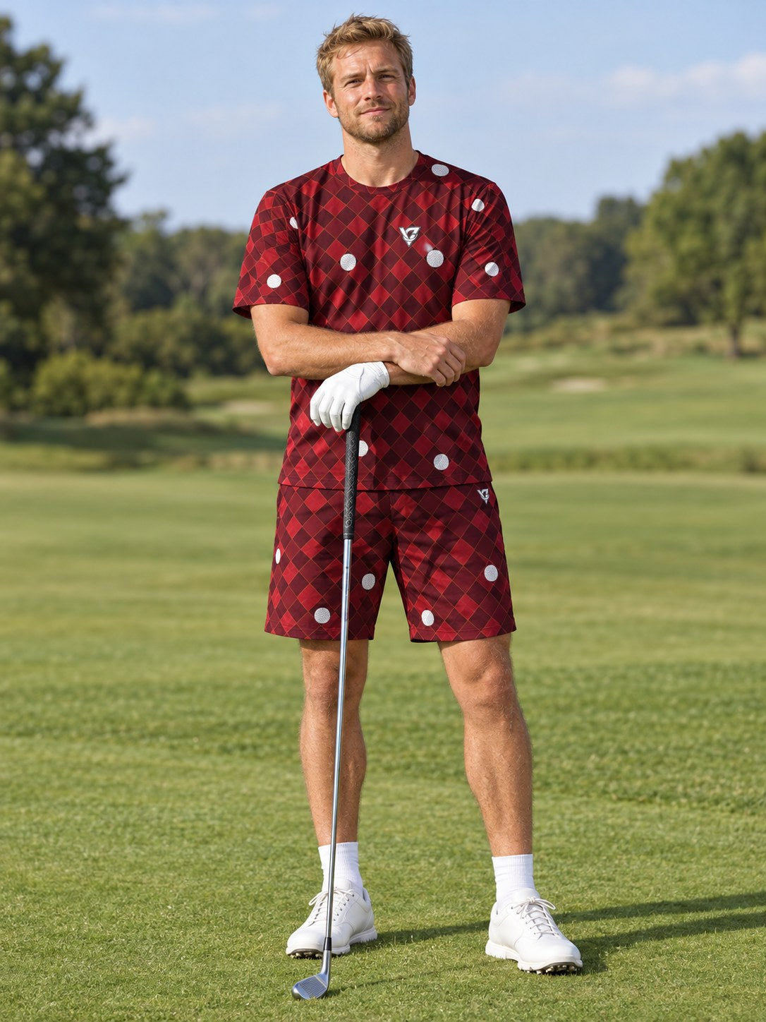 Golf Crimson Blaze Dimple Links Men's Athletic Shorts with Pockets, front view