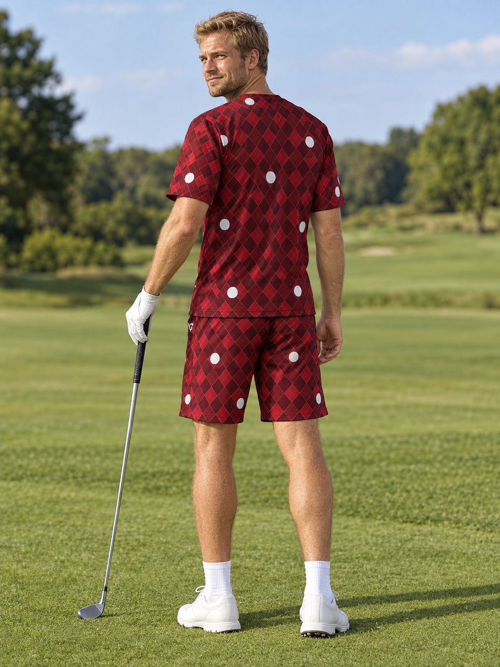 Golf Crimson Blaze Dimple Links Men's Athletic Shorts with Pockets, back view