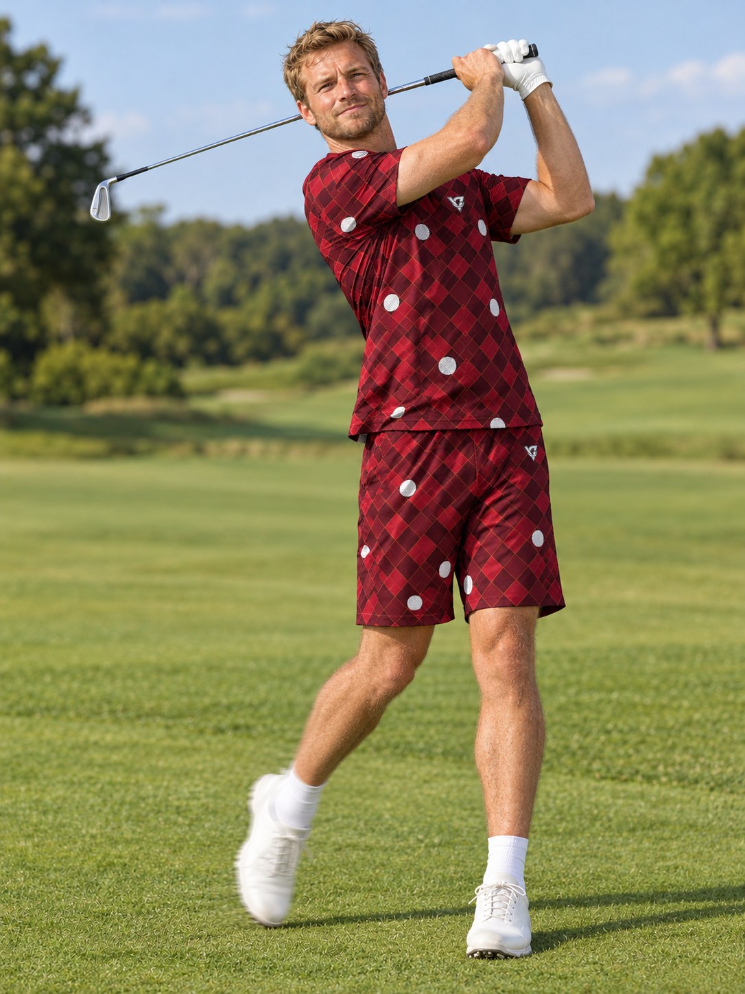 Golf Crimson Blaze Dimple Links Men's Sports Jersey, in action