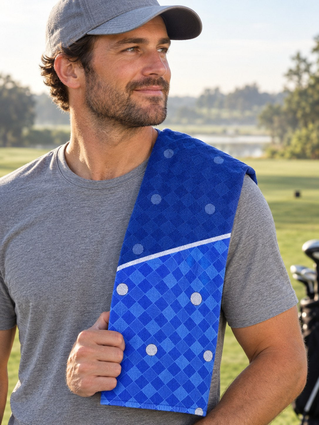 Golf Royal Ice Dimple Links Rally Towel, lifestyle photo