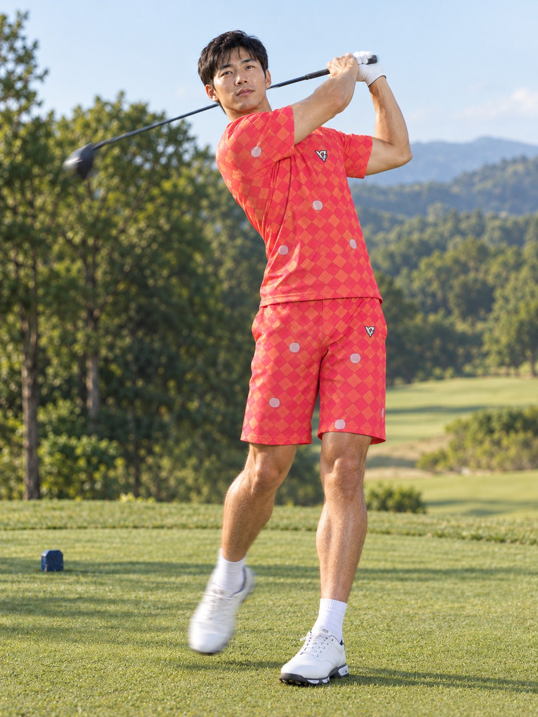 Golf Sunset Fade Dimple Links Men's Sports Jersey, in action