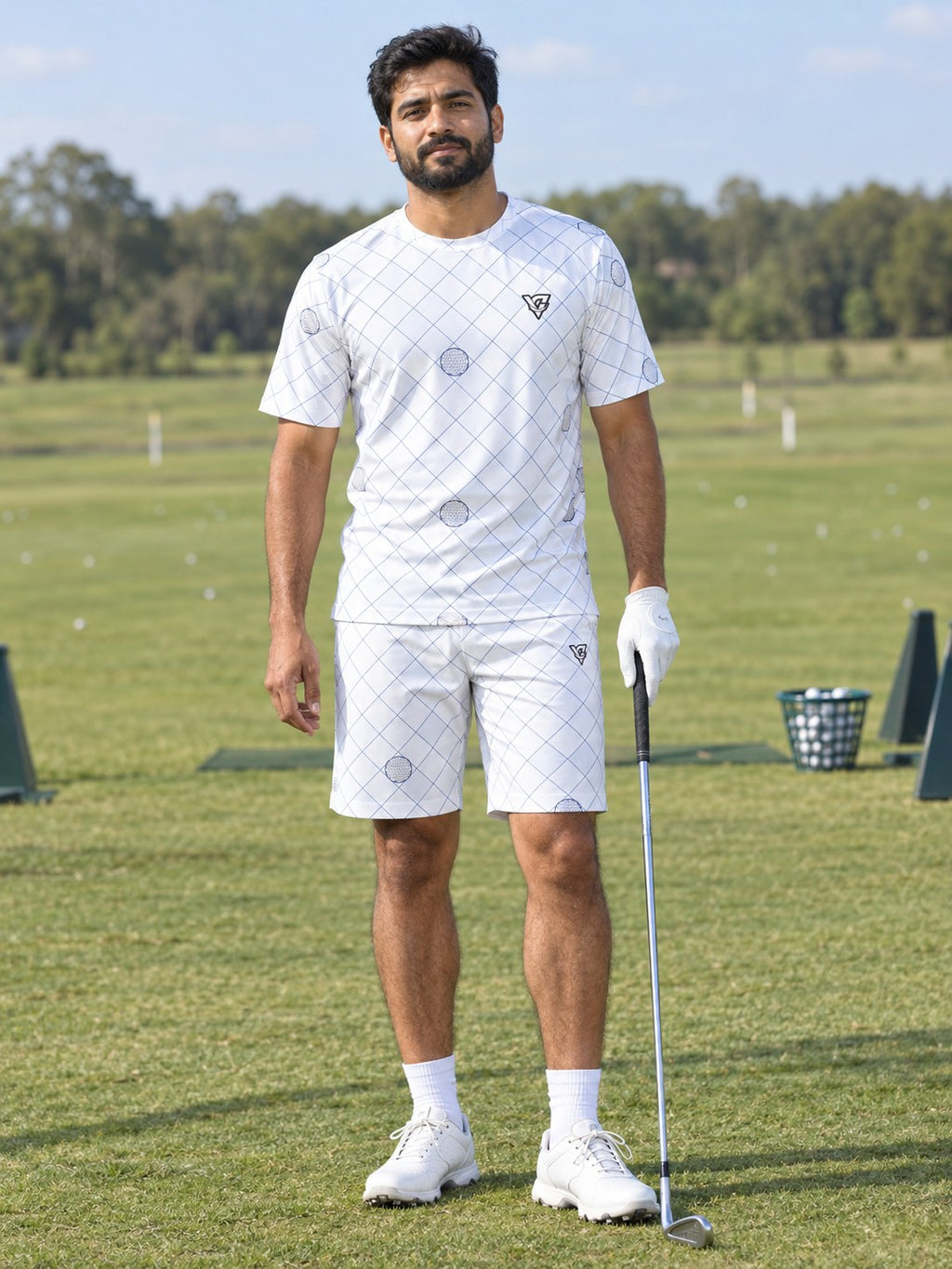 Golf Arctic White Dimple Links Men's Athletic Shorts with Pockets, front view
