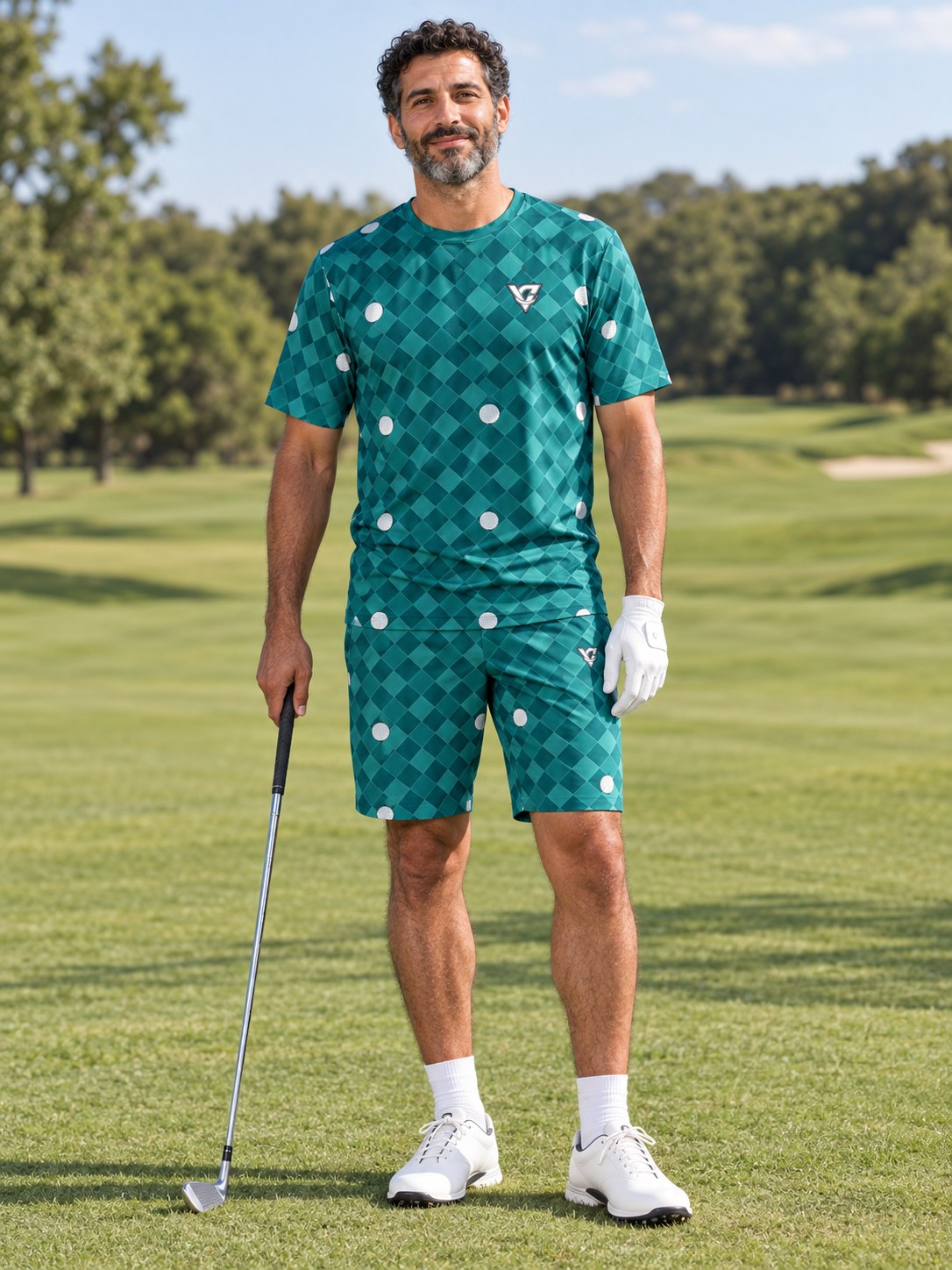 Golf Teal Wave Dimple Links Men's Sports Jersey, front view